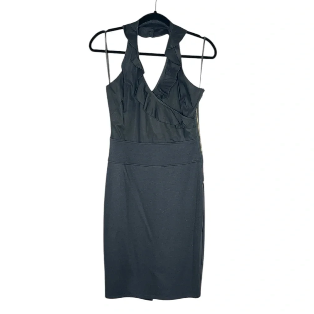 Michelle Jonas Travelwear Ruffle Halter Neck Black Dress size Small